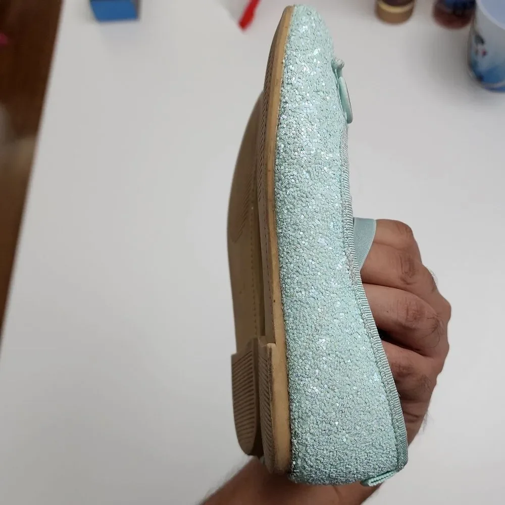 H&M Disney Girls Aladdin Jasmine Mary Jane Turquoise Ballet Flats Shoe Size 12.5